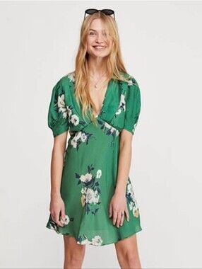 NWT Free People Damaged Neon Garden Green Mini Dress